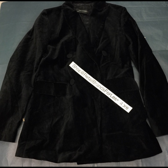 ZARA WOMAN Black Velvet Effect Satin Accent Double Breasted Tuxedo Blazer - Picture 10 of 10